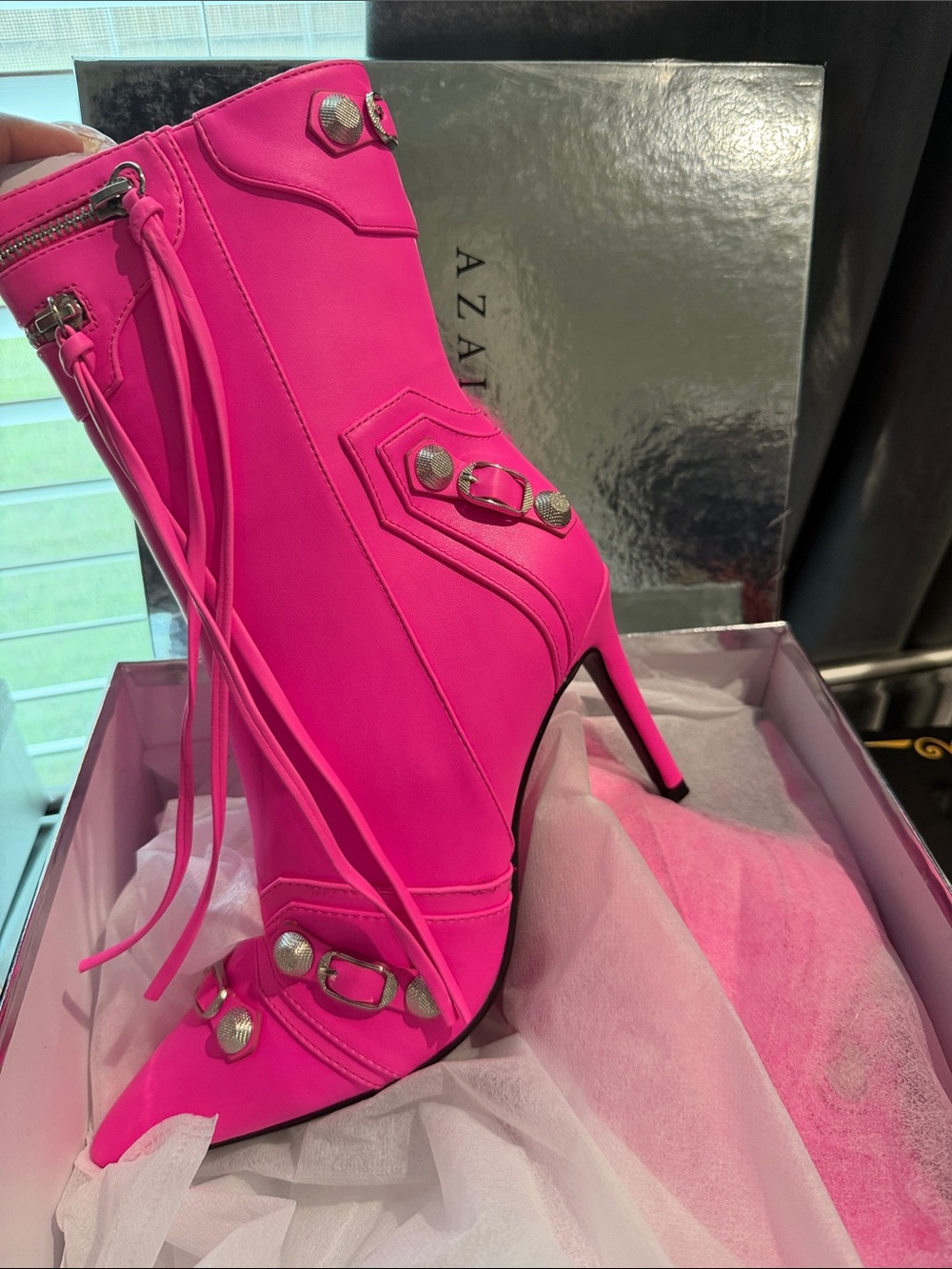 Azalea Wang Hot Pink Pointed Toe Stiletto Ankle Boot